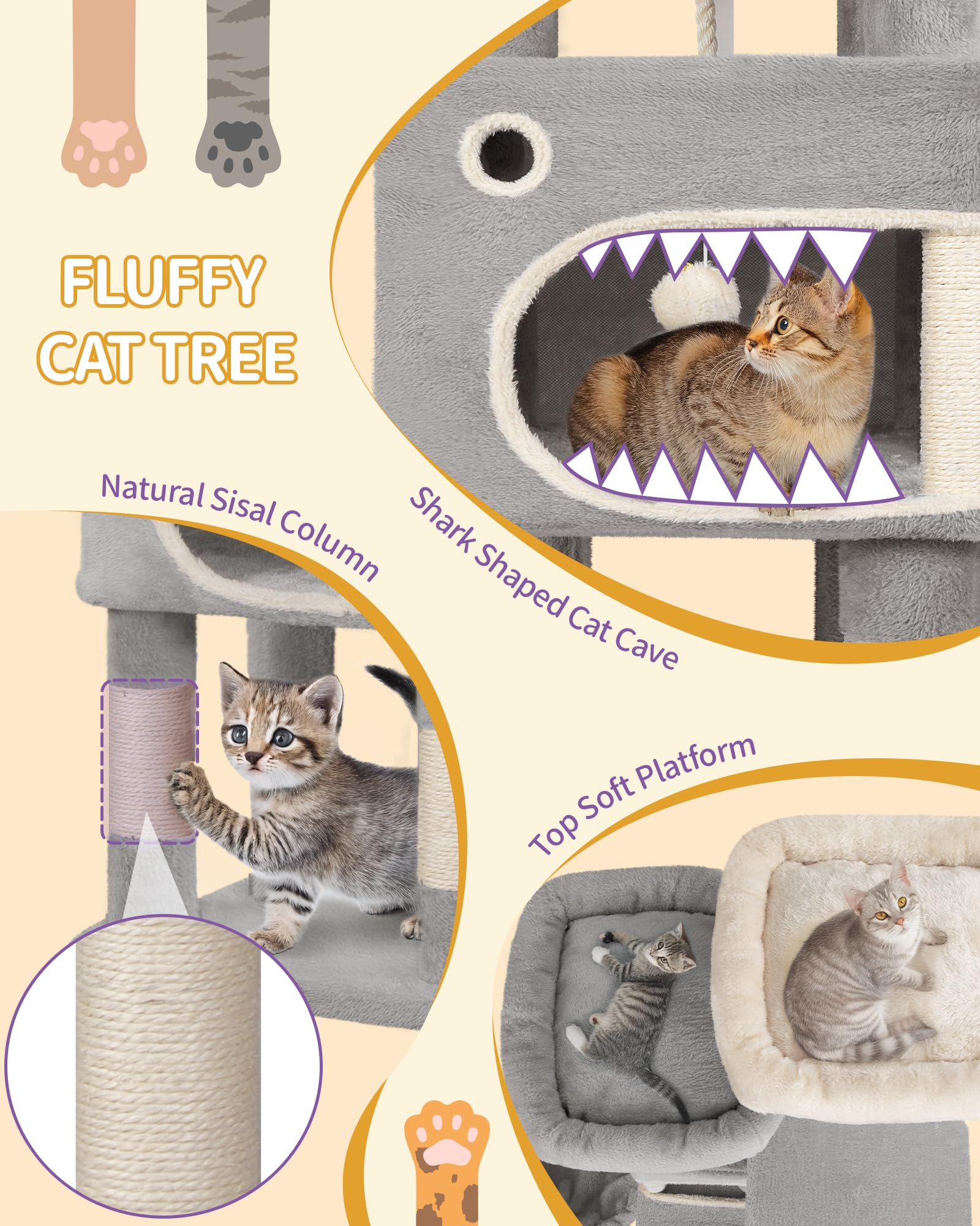 Hzuaneri 180 cm Cat Tree for Indoor Cats, Cat Tower, Multi-Level